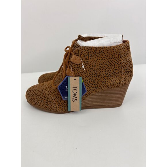 Toms Kala Suede Leather Cheetah Animal Print Wedge Ankle Bootie Boot Tan 10 NEW - Picture 4 of 7